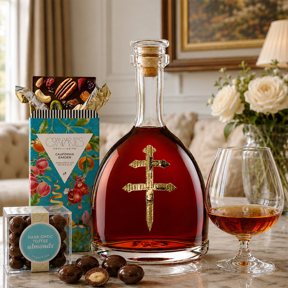 D'usse VSOP with Compartes Chocolate, Snifter Glass and Sugarfina Candy Cognac Gift Set | Bottle Engraving
