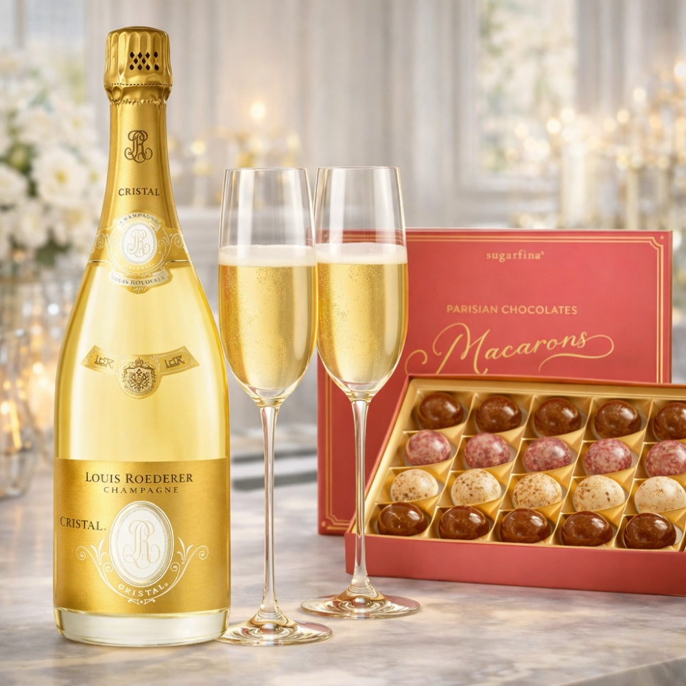 Louis Roederer Cristal and Parisian Macarons Champagne Gift Set with Flute Engraved for Free | Bottle Engraving