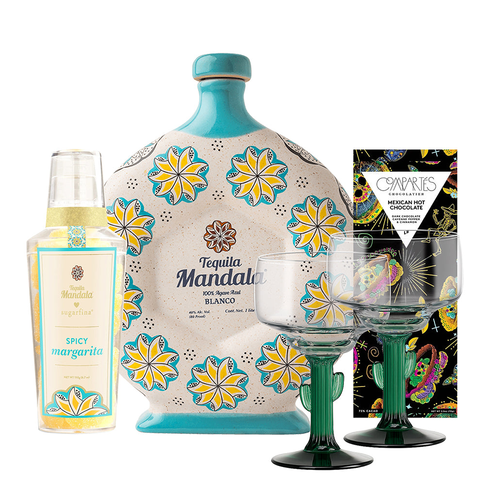 Mandala Blanco & Candies With Customizable Cactus Glasses Gift Set - Bottle Engraving