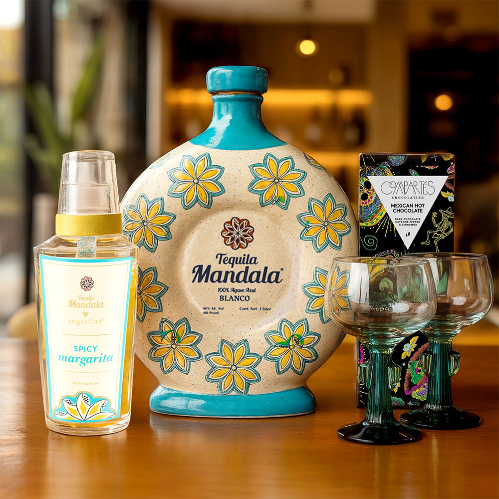 Mandala Blanco & Candies With Customizable Cactus Glasses Gift Set - Bottle Engraving