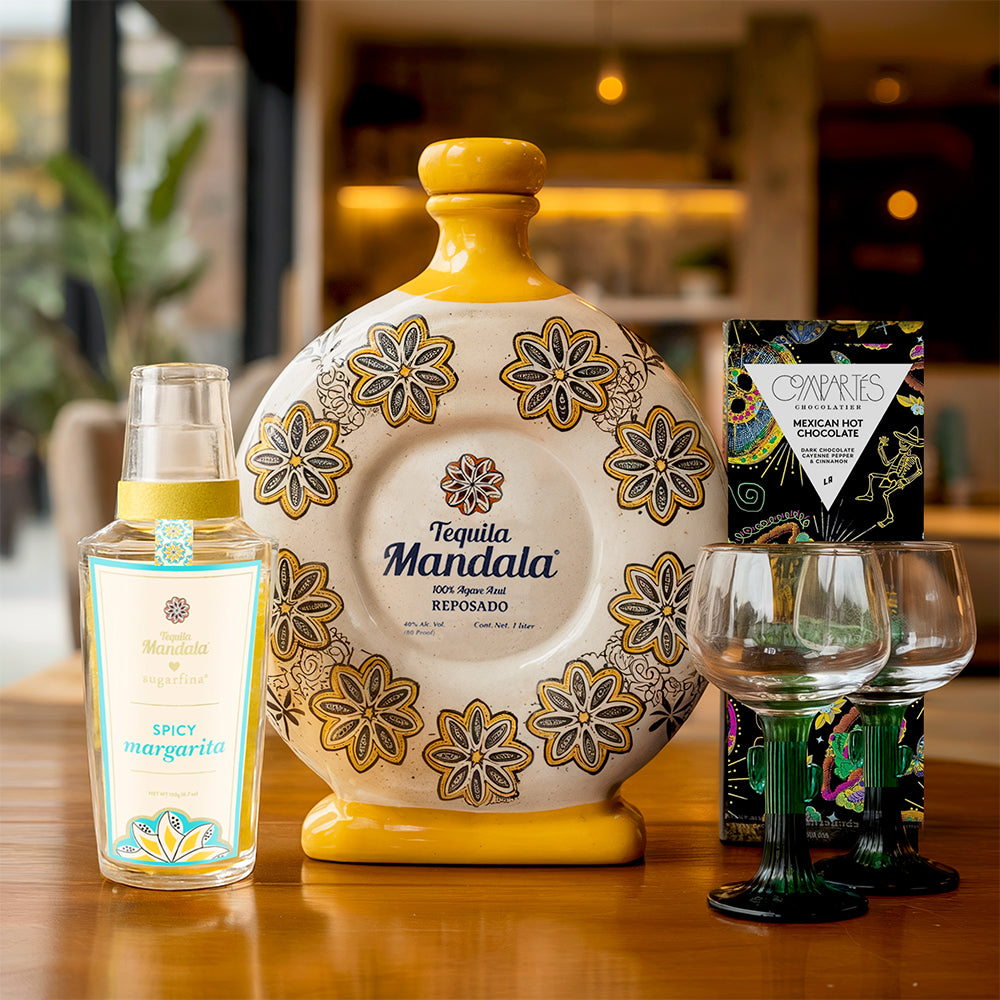 Mandala Reposado & Candies With Customizable Cactus Glasses Gift Set - Bottle Engraving