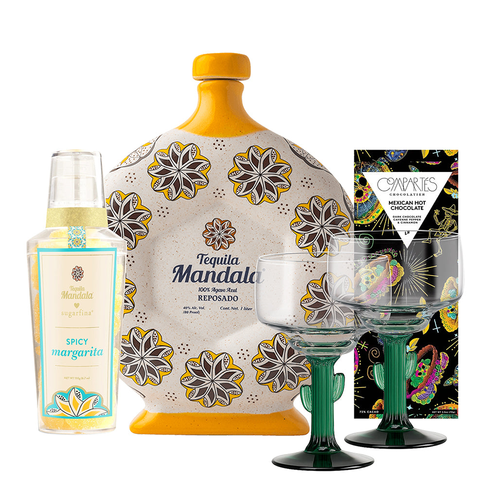Mandala Reposado & Candies With Customizable Cactus Glasses Gift Set - Bottle Engraving