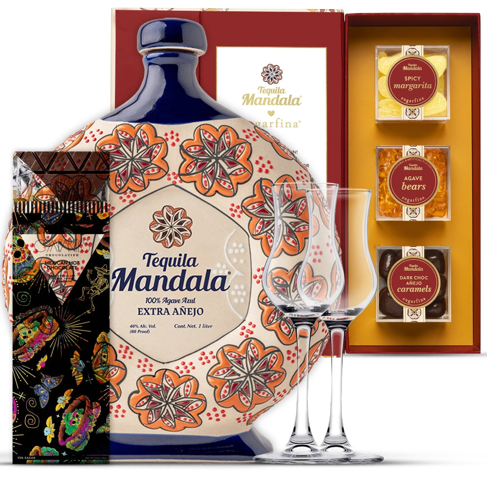 Mandala Extra Anejo & Candy Bento Box Tequila Gift Set With