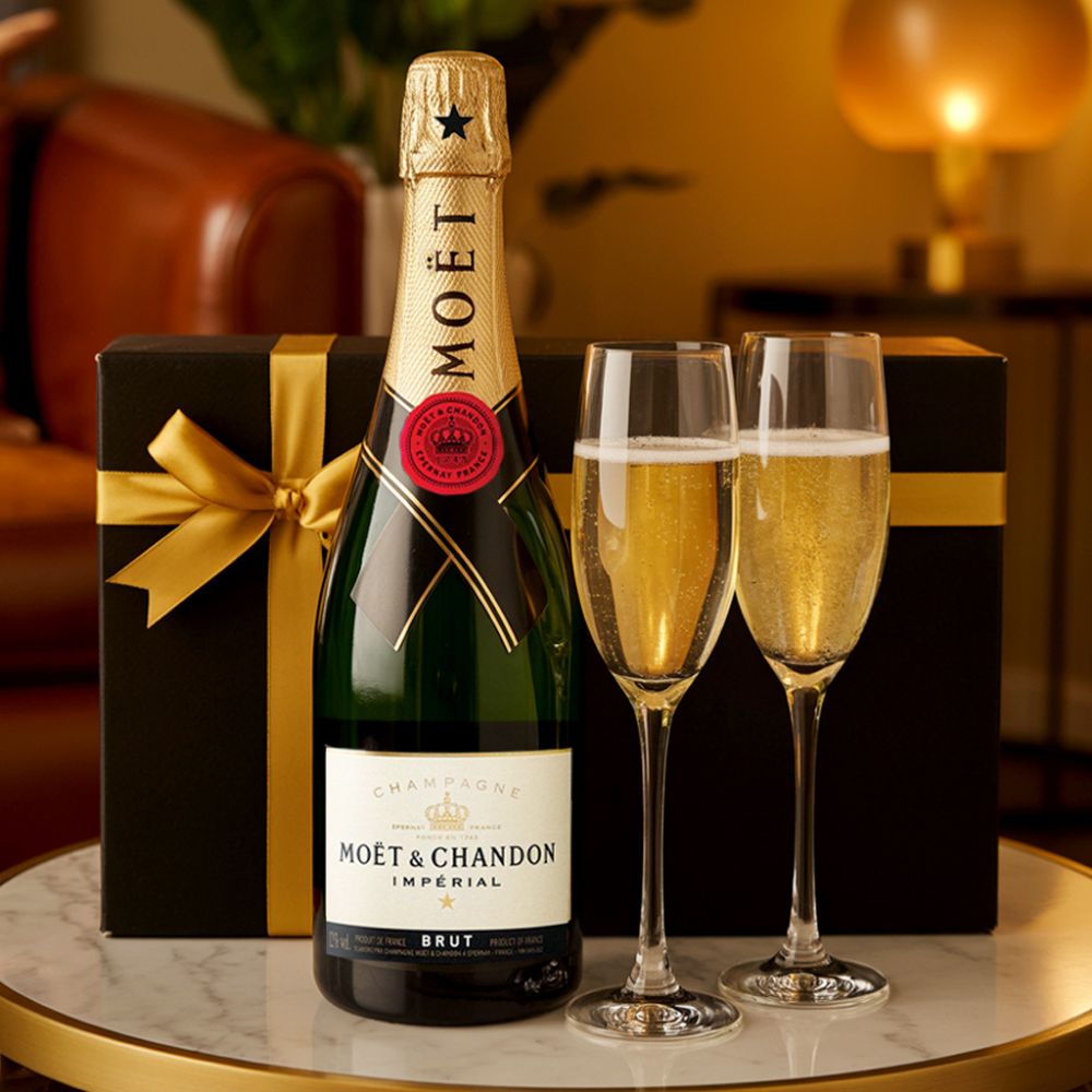 Moët & Chandon Imperial Champagne Gift Set with Personalized Flutes | Bottle Engraving LLC