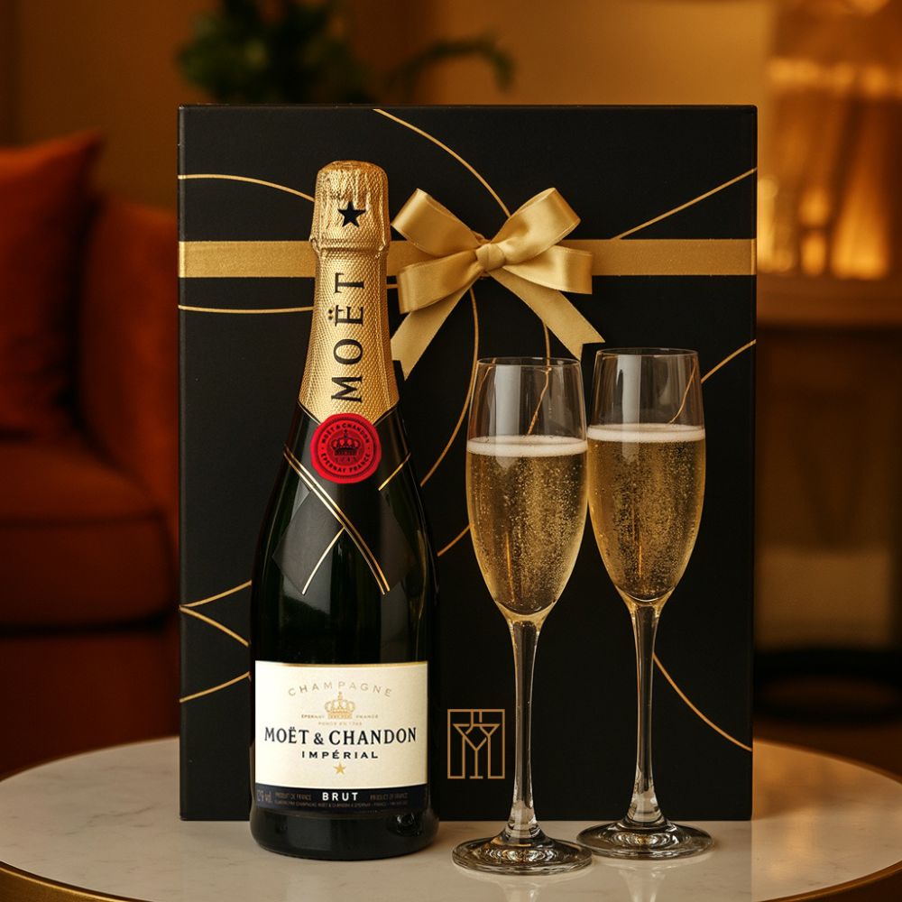 Moët & Chandon Imperial Champagne Gift Set with Personalized Flutes | Bottle Engraving LLC