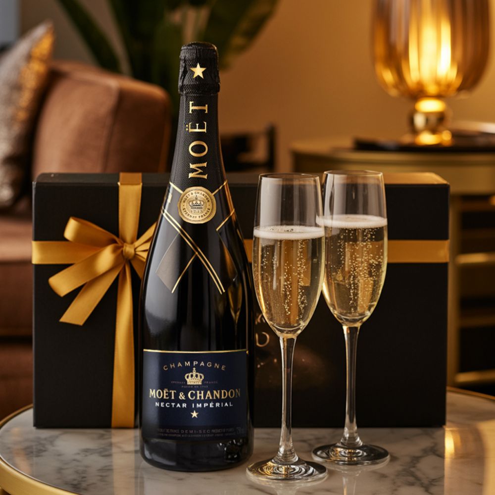 Moët & Chandon Imperial Champagne Gift Set with Personalized Flutes | Bottle Engraving LLC