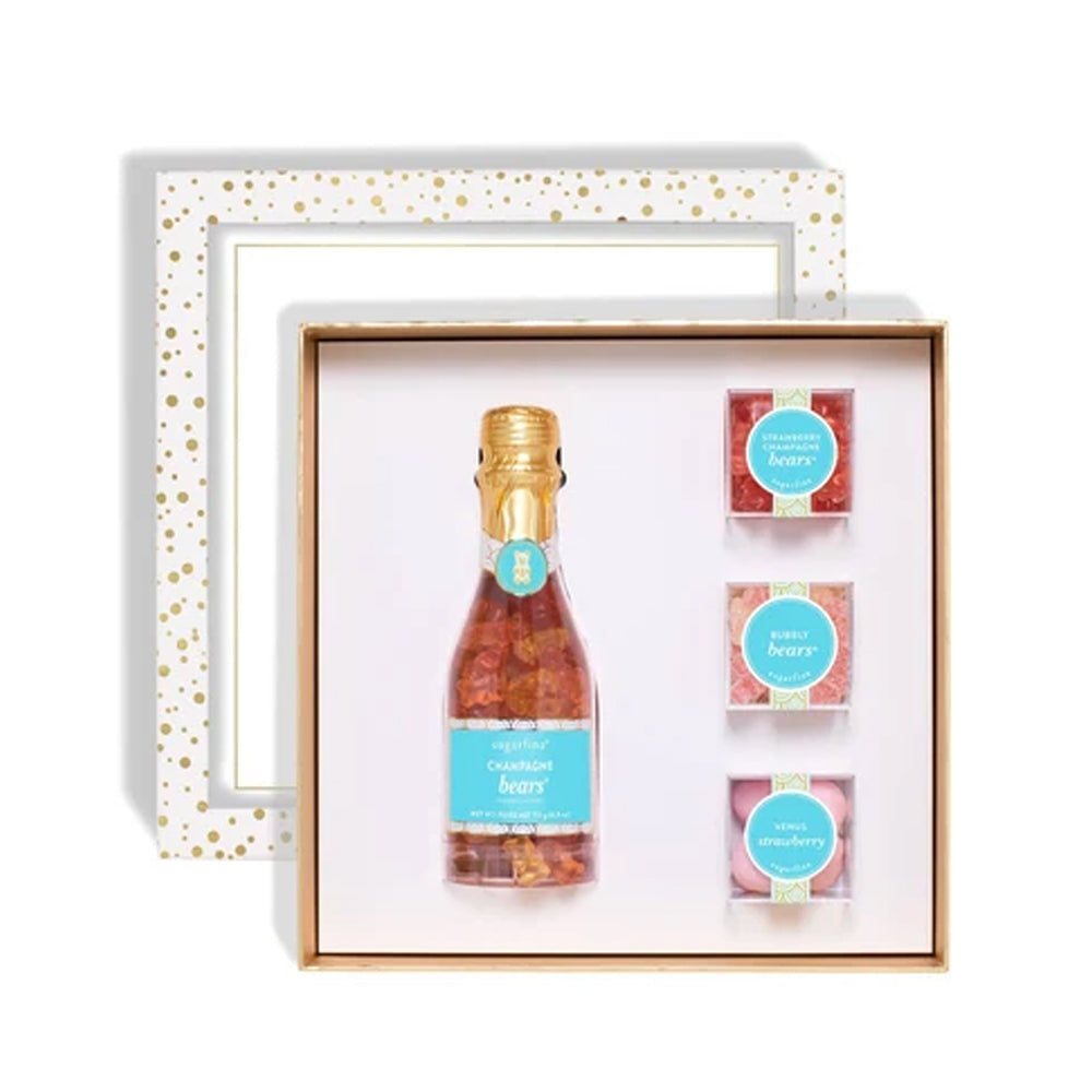 Sugarfina Confetti Caramels, Cold Brew Cordials & Wild Cherry Chocolate Champagne Gift Set | Bottle Engraving