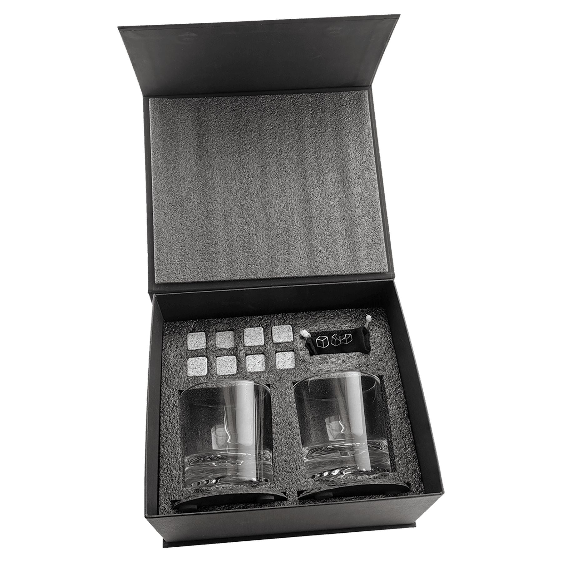 LazerBurst Whiskey Gift Set with Glasses, Slate Coasters, and