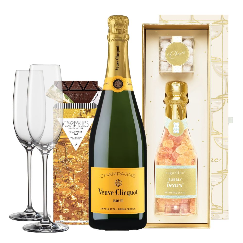 Veuve Clicquot Wedding Champagne Gift Set with Sugarfina Candy Chocolate & Engraved Flutes | Bottle Engraving