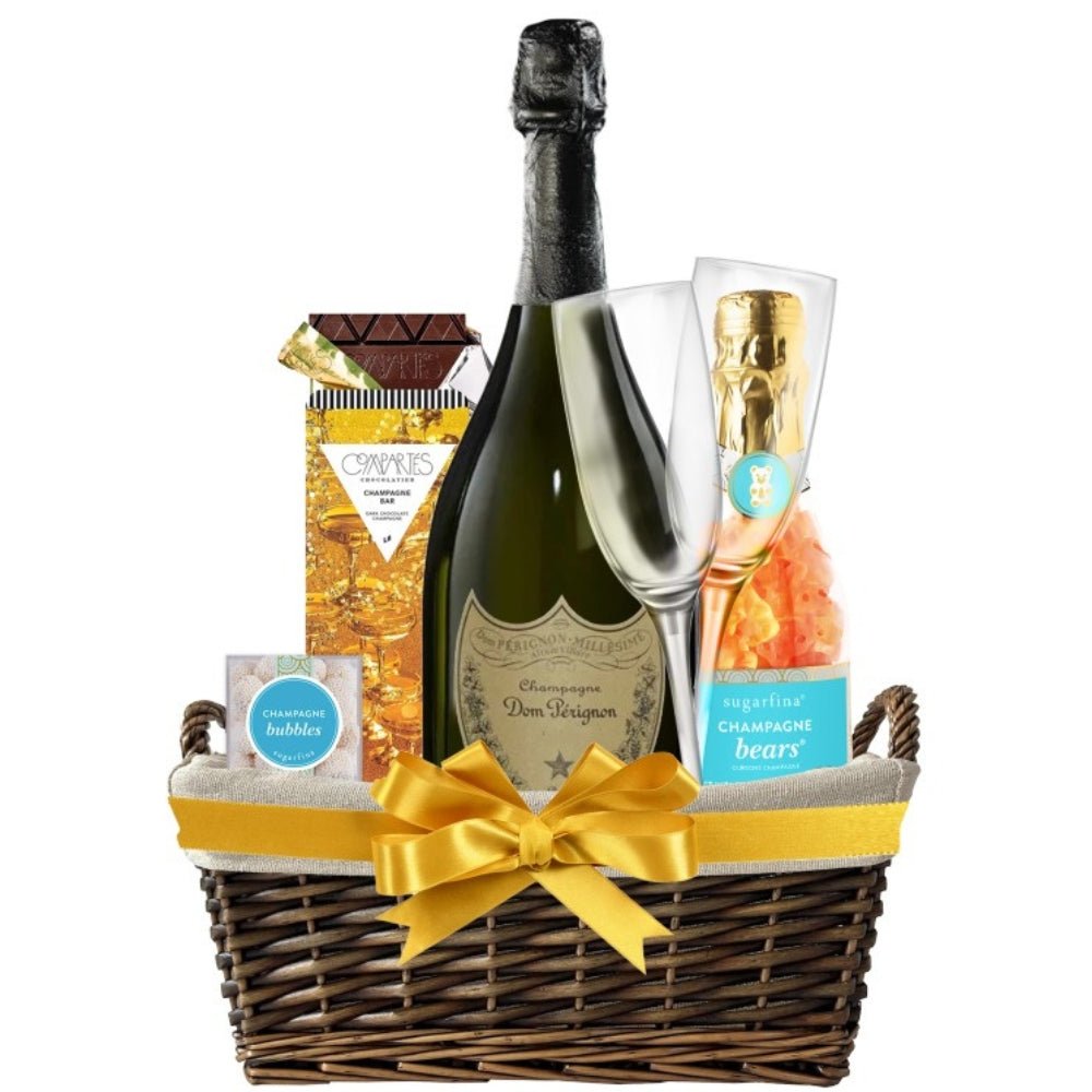 Dom Perignon Champagne Gift Basket with Engraved Glasses - Bottle Engraving