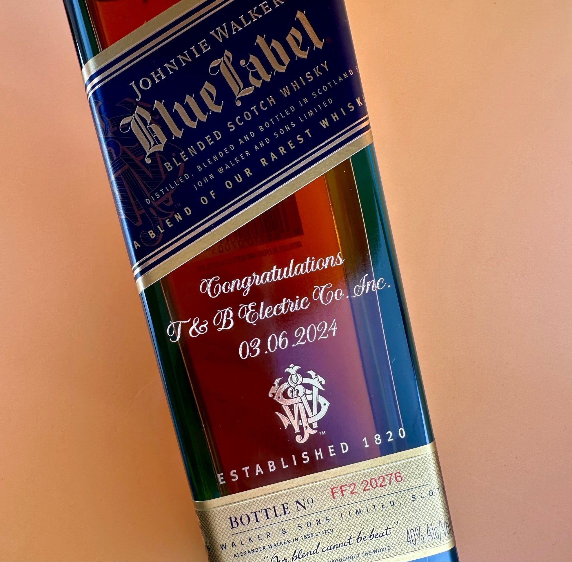 Johnnie Walker Blue Label Blended Scotch Whiskey - Bottle Engraving