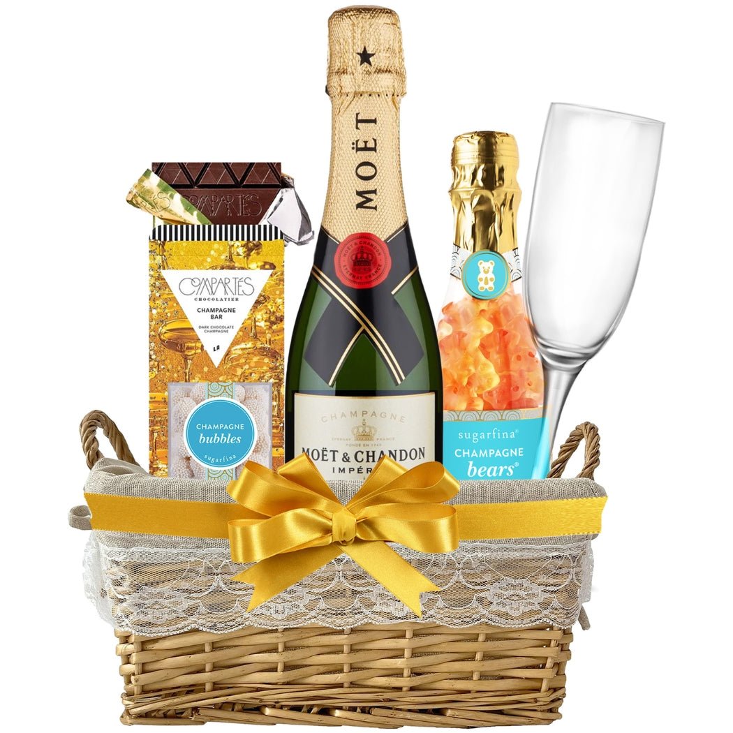 Moët & Chandon Champagne Gift Basket with Customizable Flute and Sweets - Bottle Engraving