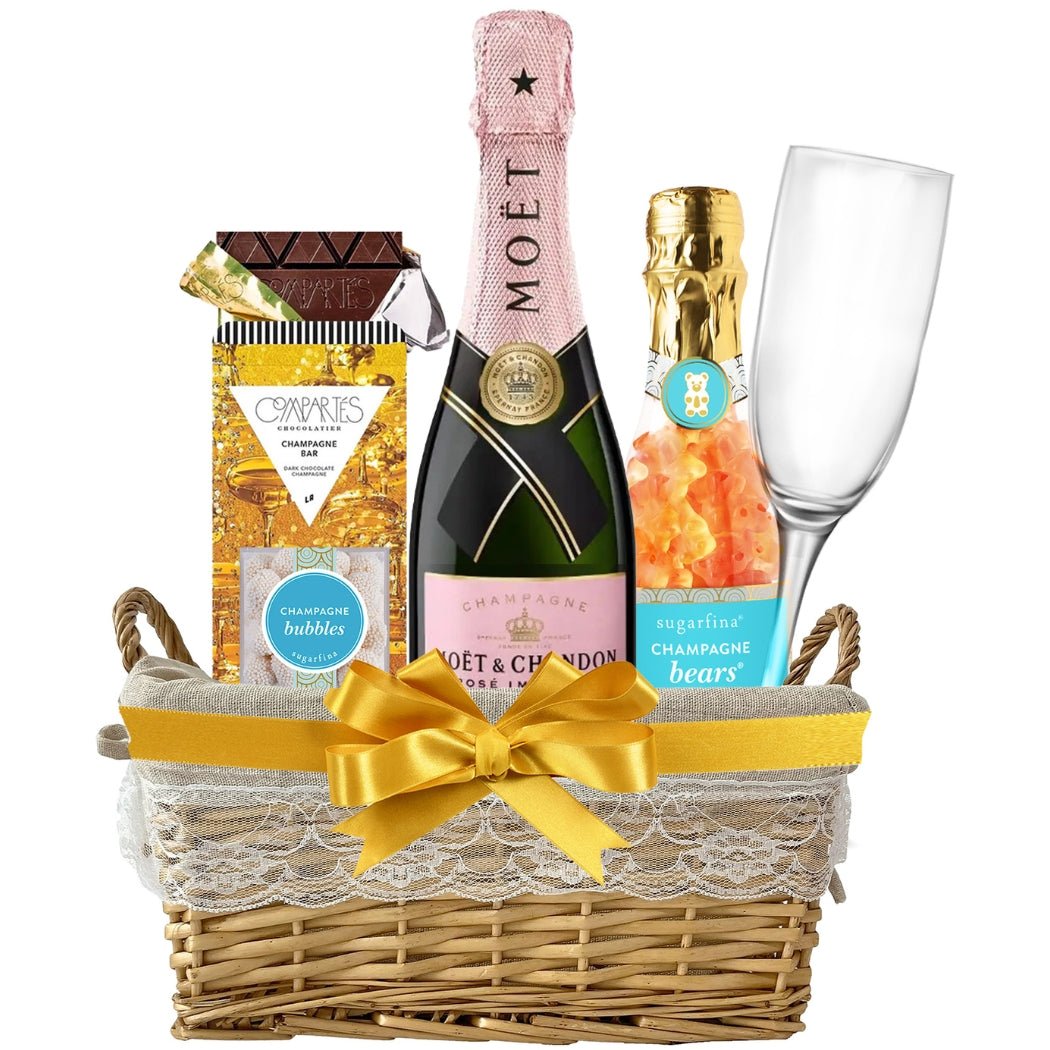 Moët & Chandon Champagne Gift Basket with Customizable Flute and Sweets - Bottle Engraving