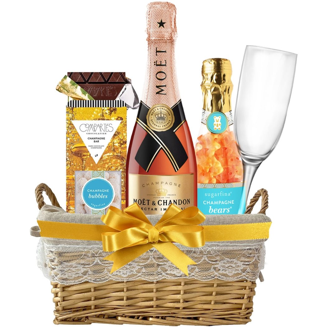 Moët & Chandon Champagne Gift Basket with Customizable Flute and Sweets - Bottle Engraving