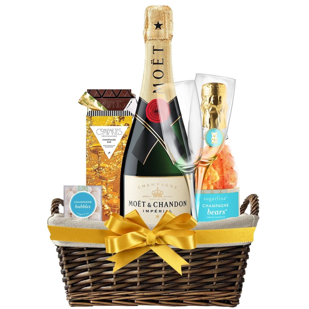 Moët & Chandon Champagne Gift Basket with Customizable Flutes - Bottle Engraving