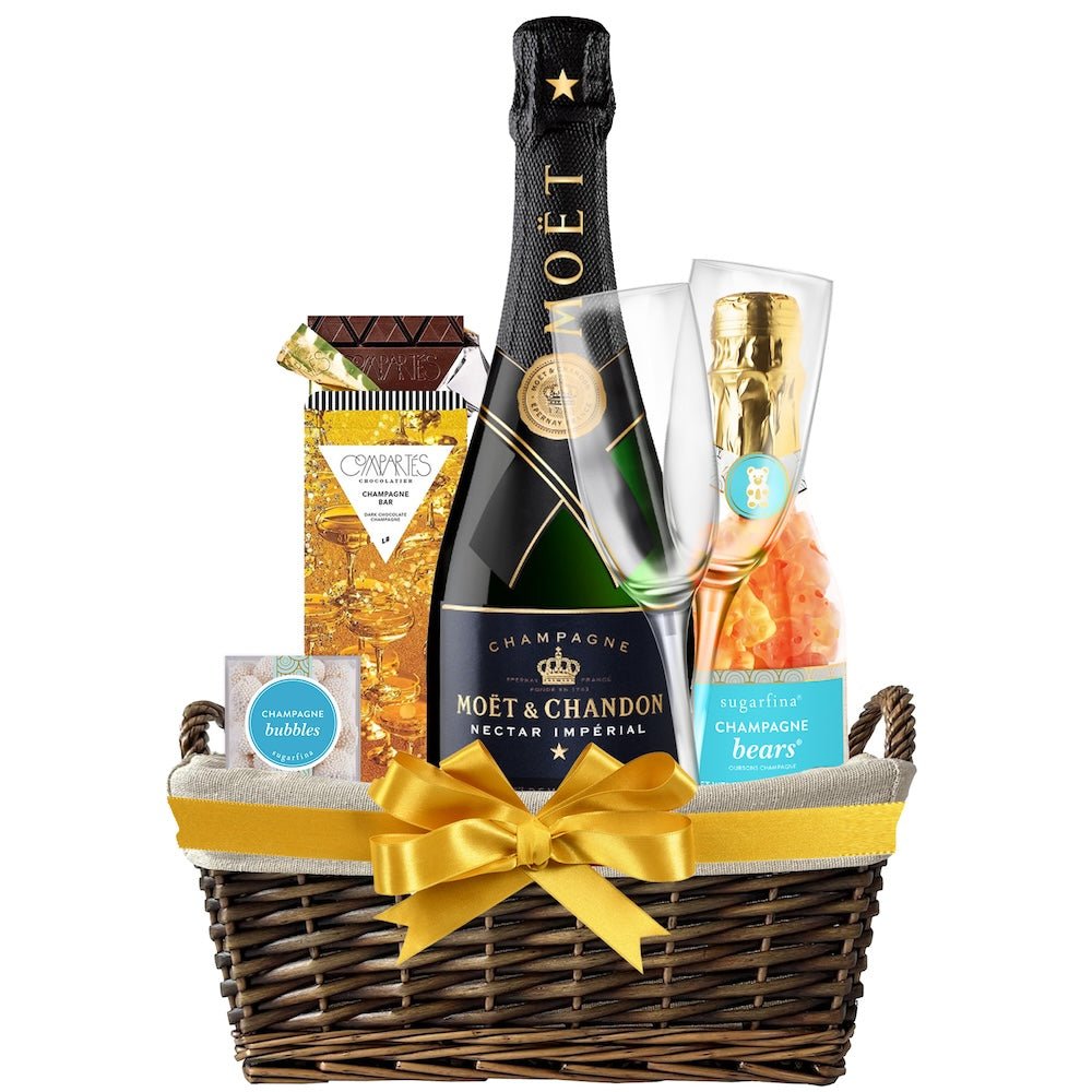 Moët & Chandon Champagne Gift Basket with Customizable Flutes - Bottle Engraving