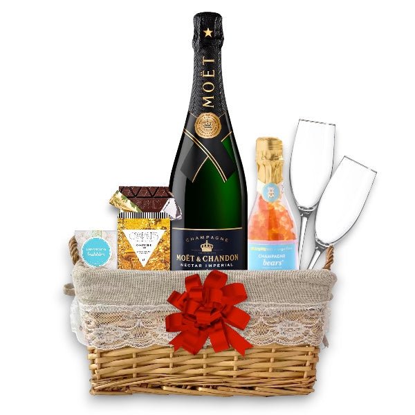 Moët & Chandon Champagne Gift Basket with Customizable Flutes - Bottle Engraving