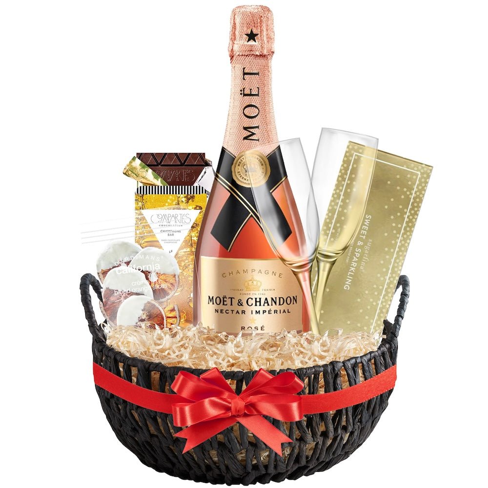 Moët & Chandon Champagne Gift Basket with Customizable Flutes and Sweets - Bottle Engraving