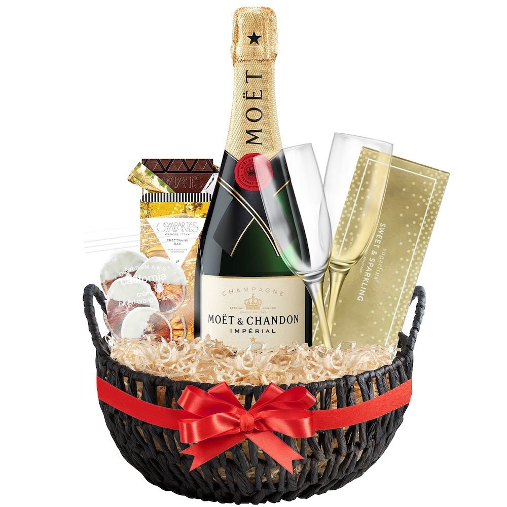 Moët & Chandon Champagne Gift Basket with Customizable Flutes and Sweets - Bottle Engraving