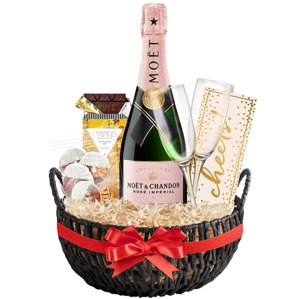 Moët & Chandon Champagne Gift Basket with Customizable Flutes and Sweets - Bottle Engraving