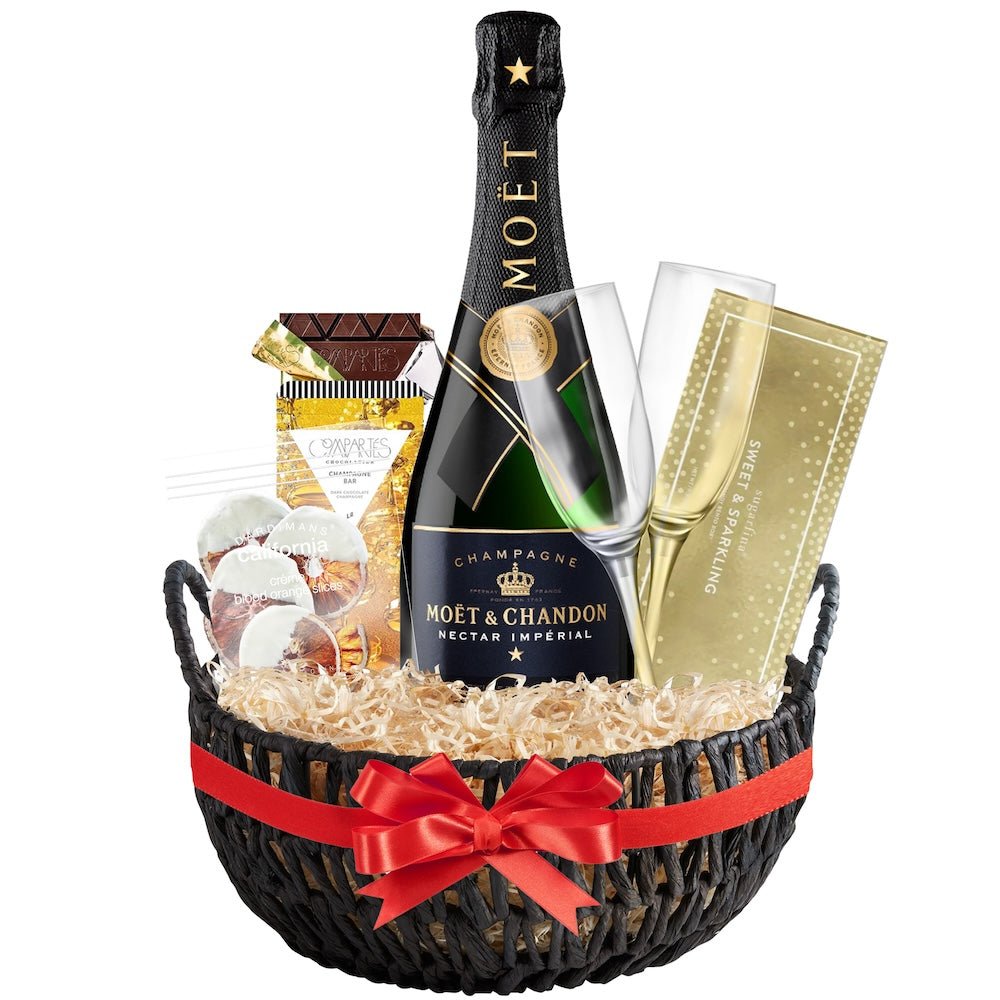 Moët & Chandon Champagne Gift Basket with Customizable Flutes and Sweets - Bottle Engraving