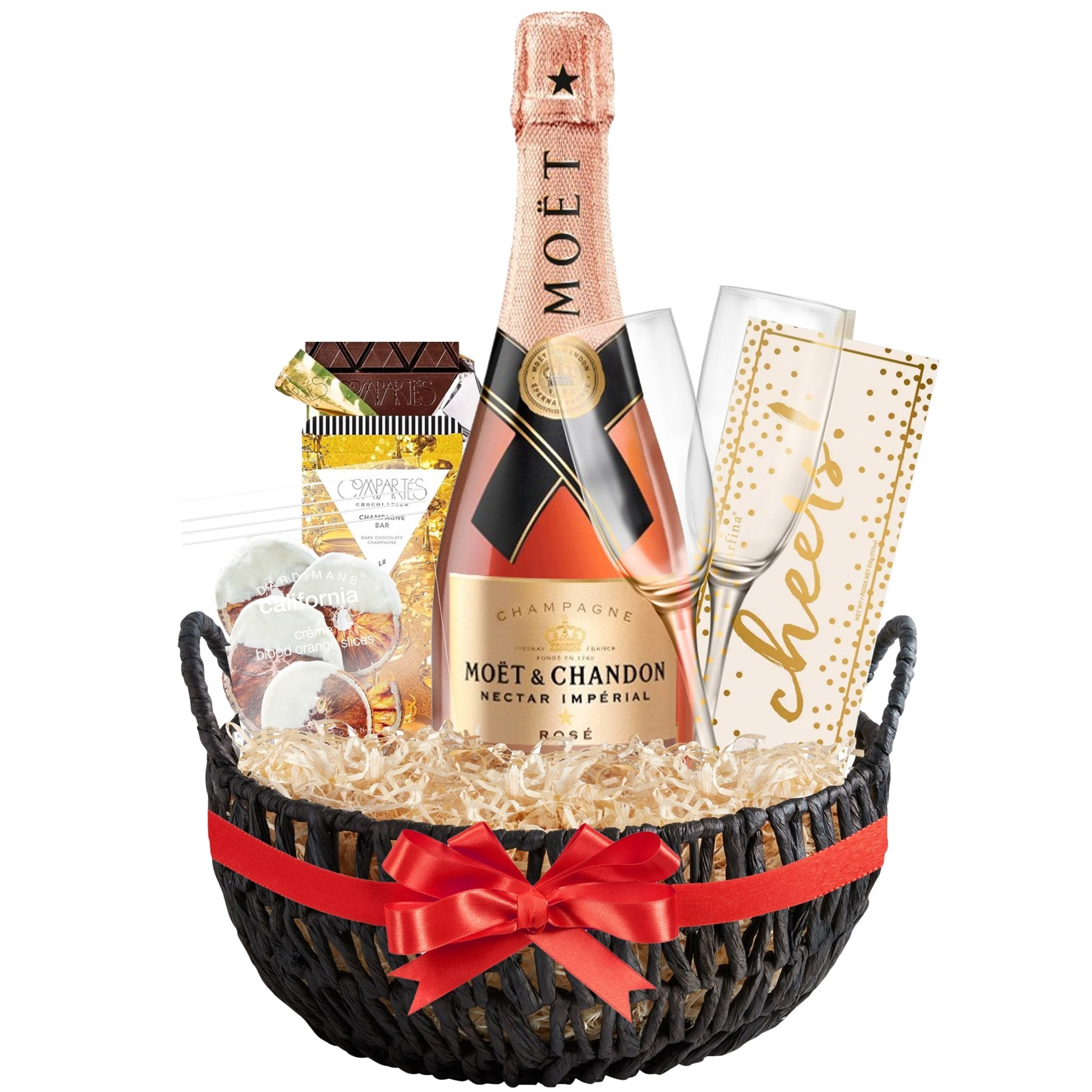 Moët & Chandon Champagne Gift Basket with Customizable Flutes and Sweets - Bottle Engraving