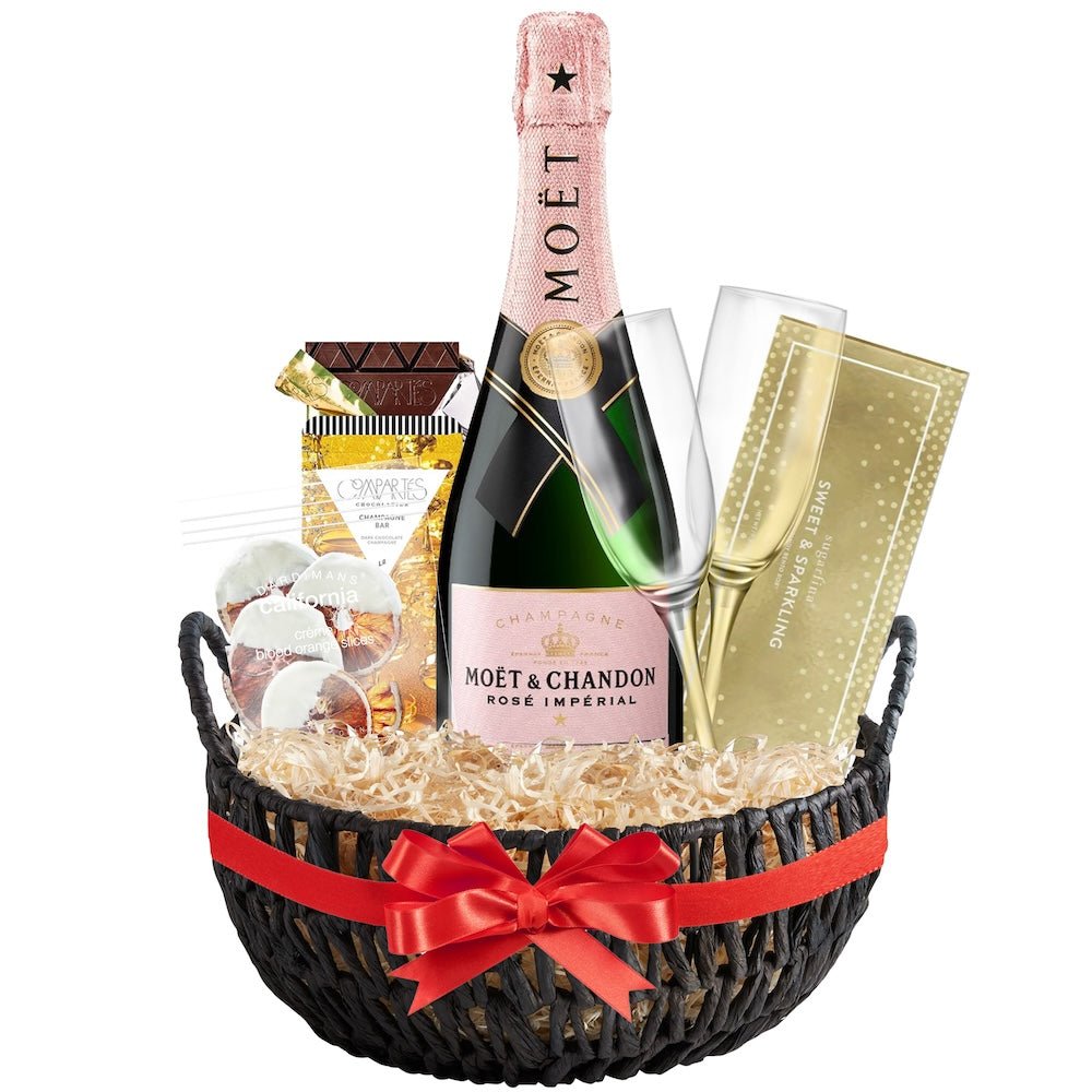 Moët & Chandon Champagne Gift Basket with Customizable Flutes and Sweets - Bottle Engraving