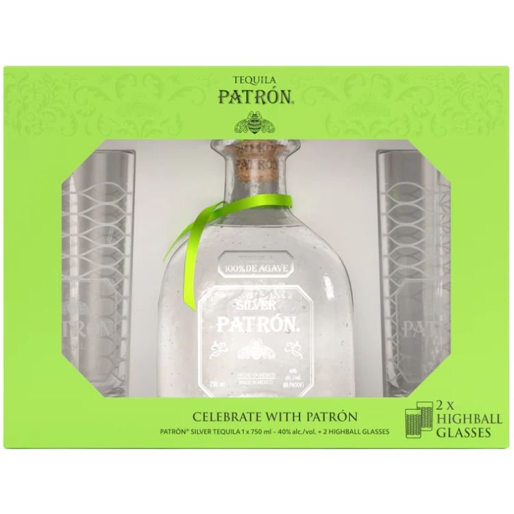 Patron Silver Tequila with Two Glasses Gift Set – Bottle Engraving