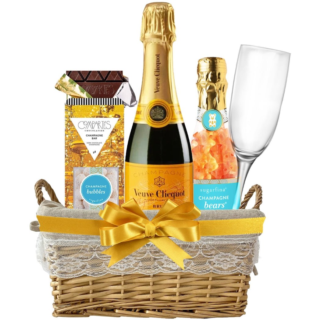 Veuve Clicquot Champagne Gift Basket with Customizable Flute and Sweets - Bottle Engraving