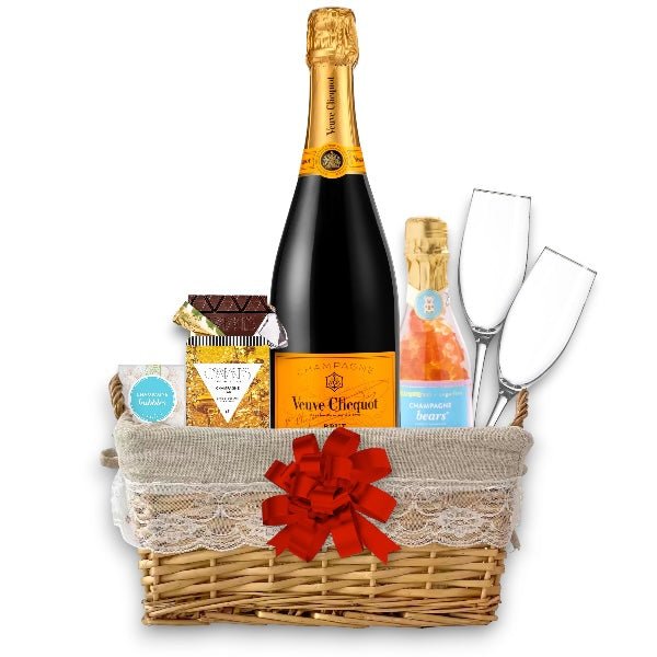 Veuve Clicquot Champagne Gift Basket with Engraved Glasses - Bottle Engraving