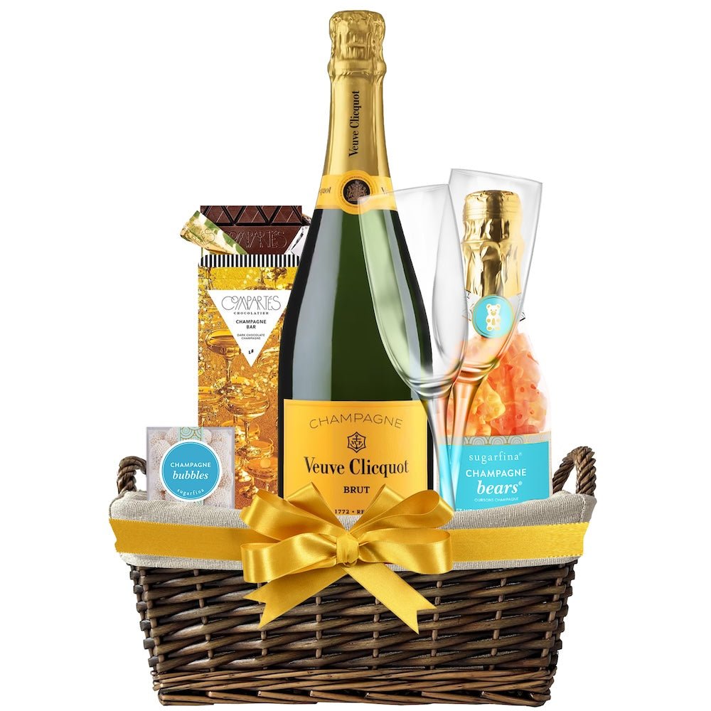 Veuve Clicquot Champagne Gift Basket with Engraved Glasses - Bottle Engraving