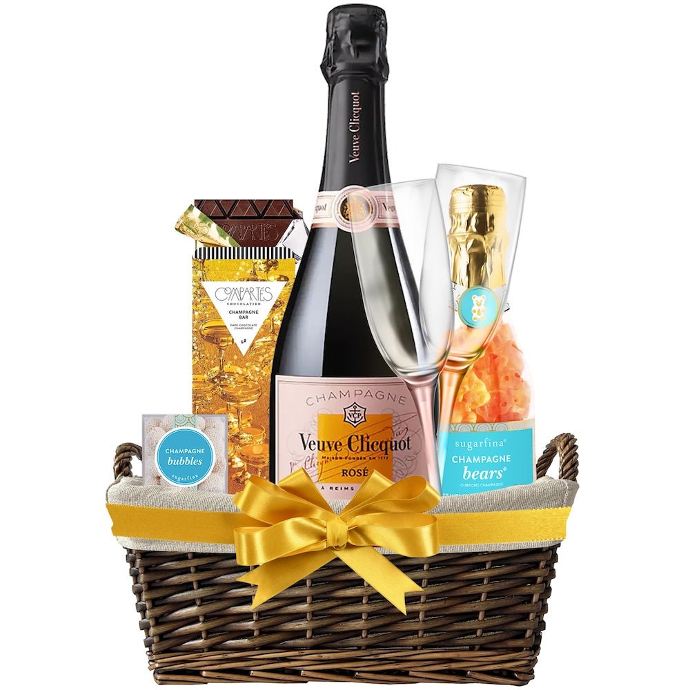 Veuve Clicquot Champagne Gift Basket with Engraved Glasses - Bottle Engraving