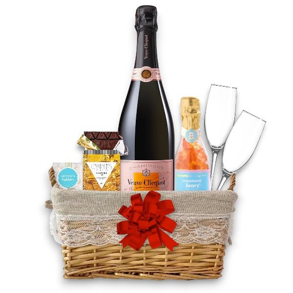 Veuve Clicquot Champagne Gift Basket with Engraved Glasses - Bottle Engraving