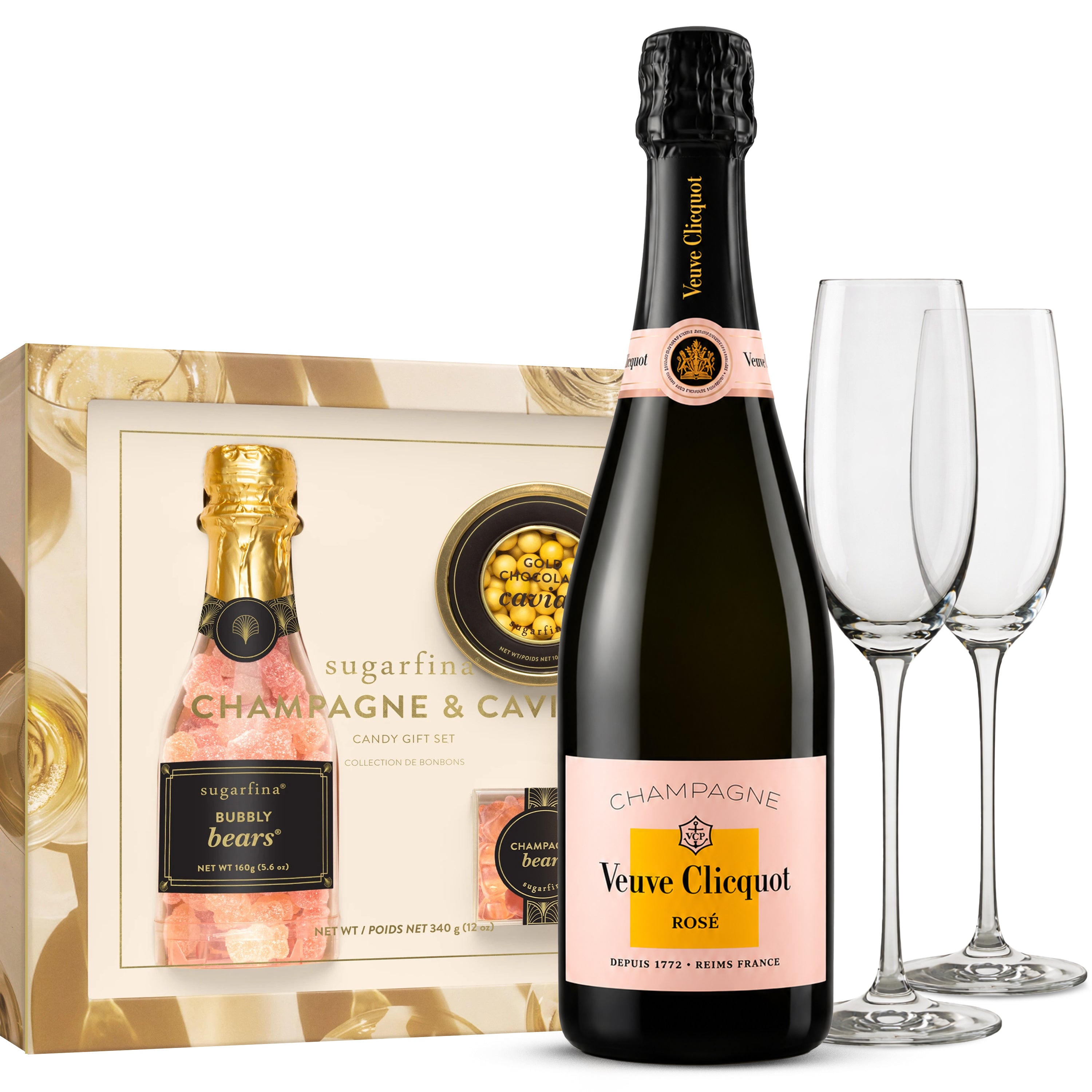 Veuve Clicquot Rose シャンパン 3本セット Veuve Clicquot Rose Champagne Gift Set with Flutes and Caviar