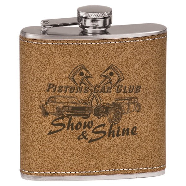 Brown Leather Personalized Flask - Bottle Engraving