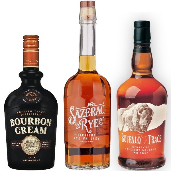 Buffalo Trace Bourbon Whiskey, Bourbon Cream Liqueur and Sazerac Rye 3pk Bundle - Bottle Engraving