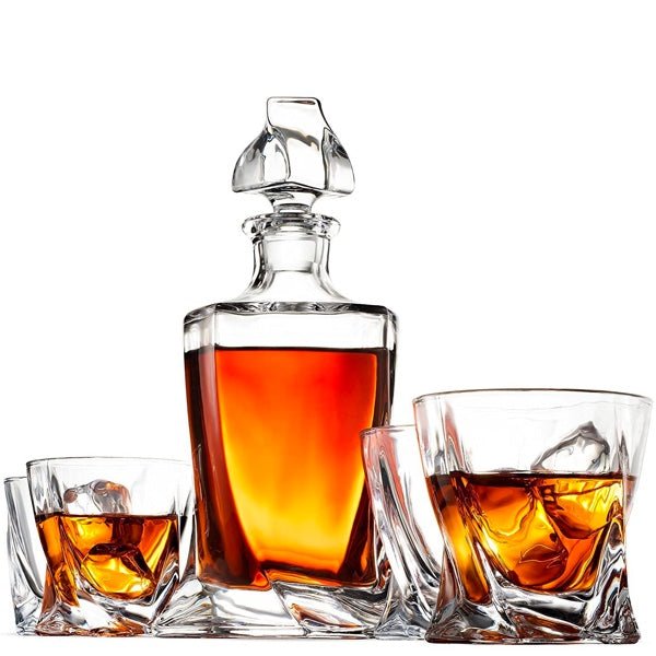 Customizable Exquisite Quadro Design Liquor Decanter With 4 Whiskey Glasses - Bottle Engraving