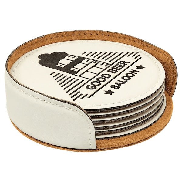 Customizable Round Leatherette 6 Coasters Set - Bottle Engraving