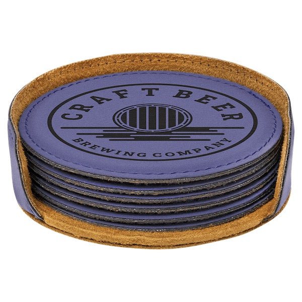 Customizable Round Leatherette 6 Coasters Set - Bottle Engraving