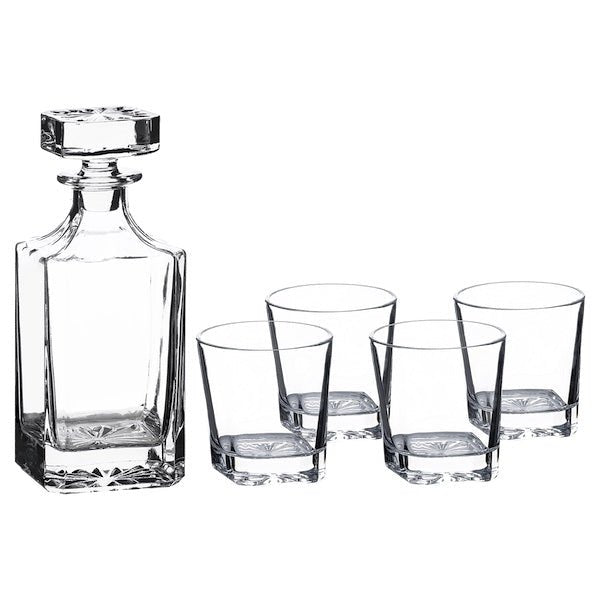 Customizable Square Glass Decanter Set with Four Glasses - Bottle Engraving