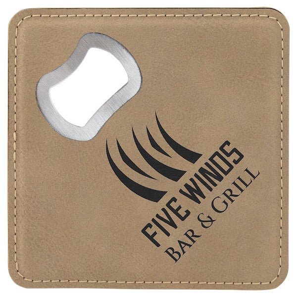 Customizable Square Leatherette Bottle Opener Coaster - Bottle Engraving