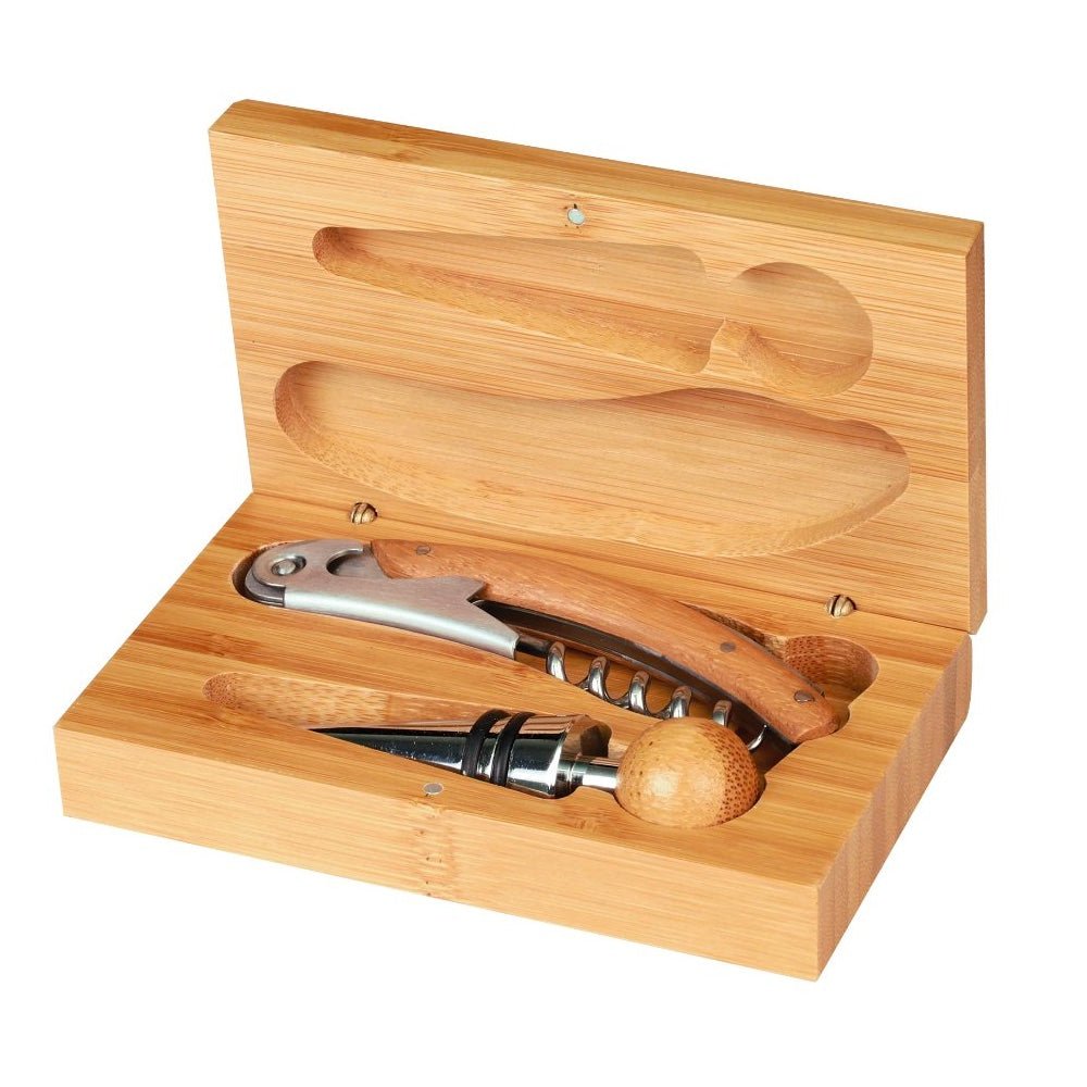 Engravable Bamboo 2-Piece Wine Tool Gift Set - Bottle Engraving