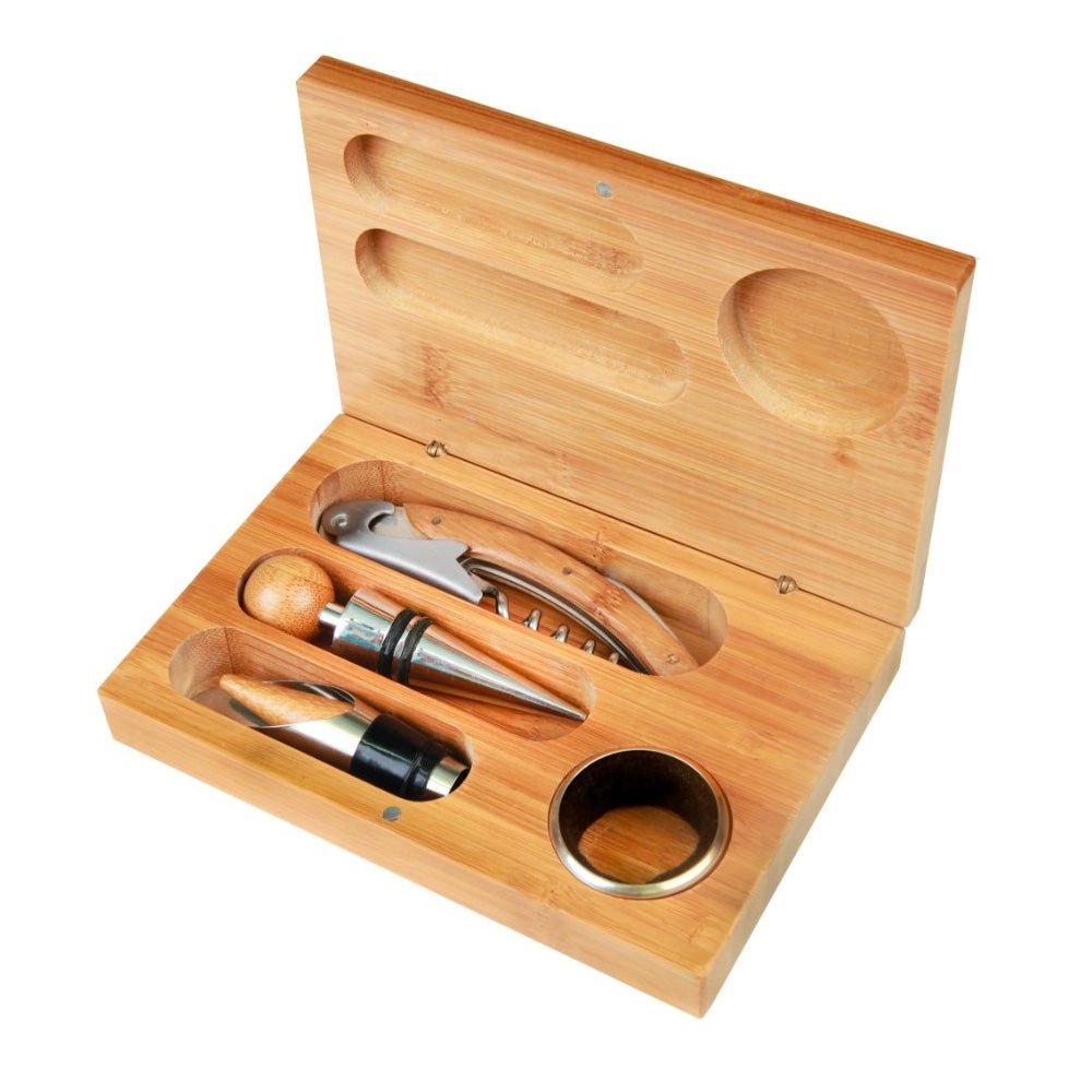 Engravable Bamboo 4-Piece Wine Tool Gift Set - Bottle Engraving