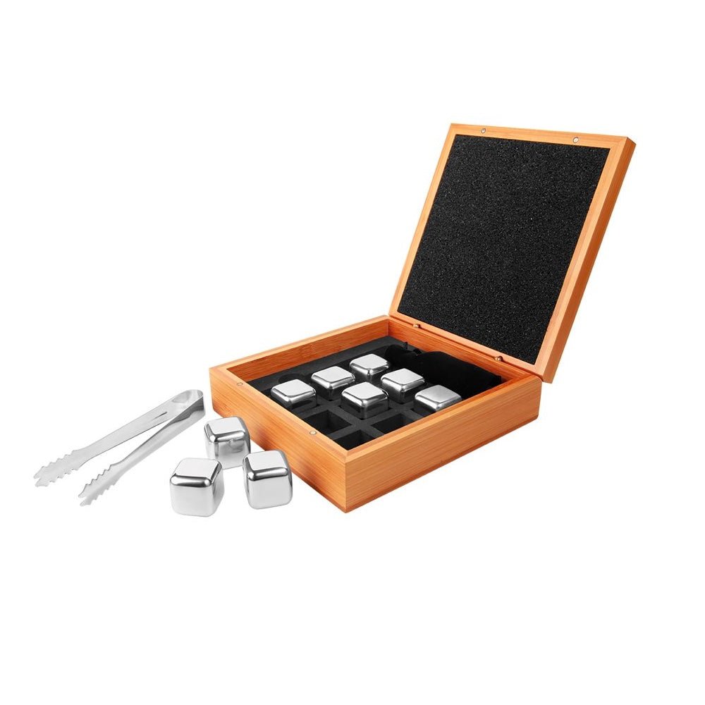 Engravable Stainless Steel Whiskey Stone Set in Bamboo - Bottle Engraving