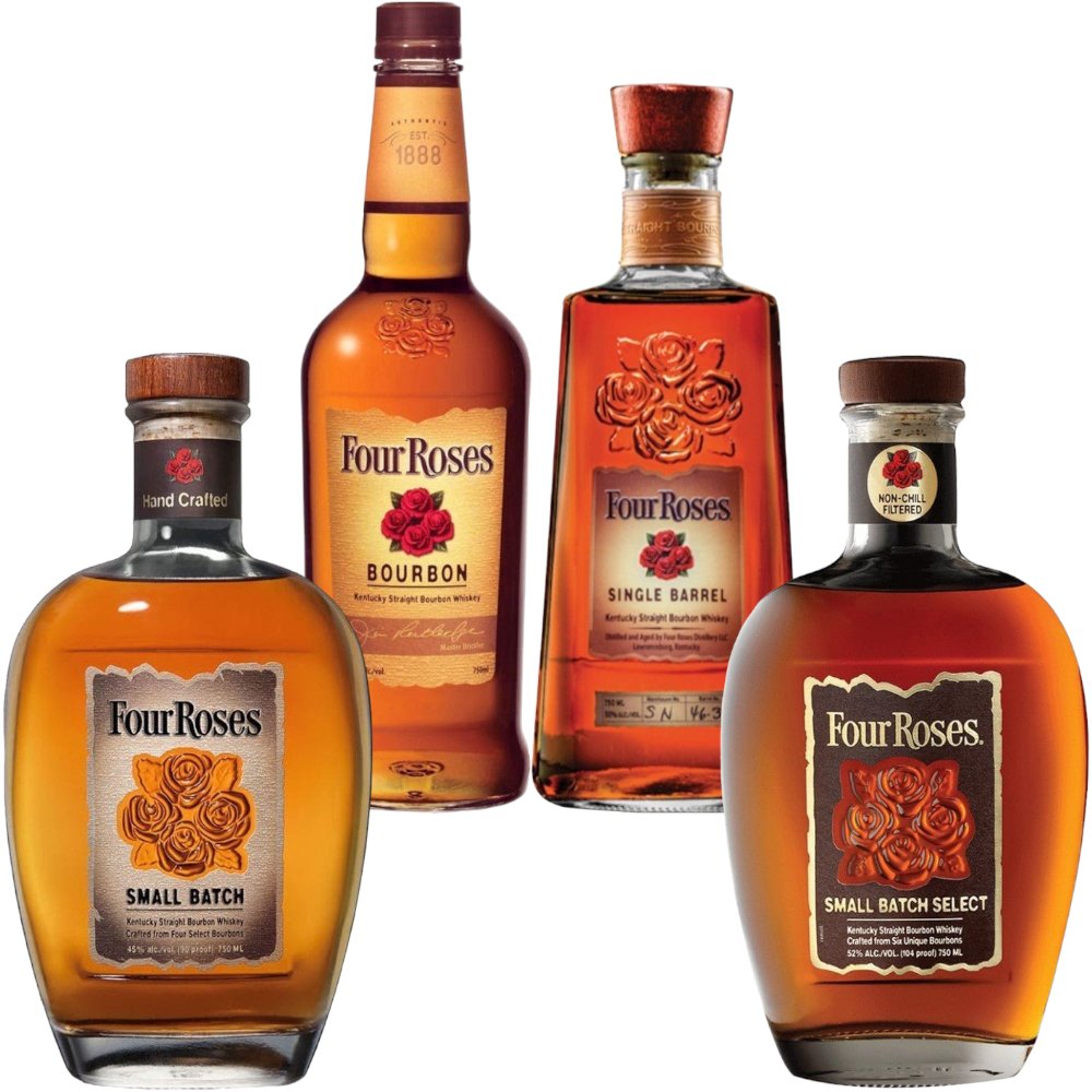 Four Roses Small Batch, Small Batch Select, Single Barrel and Bourbon Whiskey Bundle - Bottle Engraving