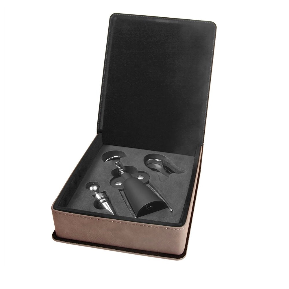 Gray Engravable Leatherette 3-Piece Wine Tool Gift Set - Bottle Engraving