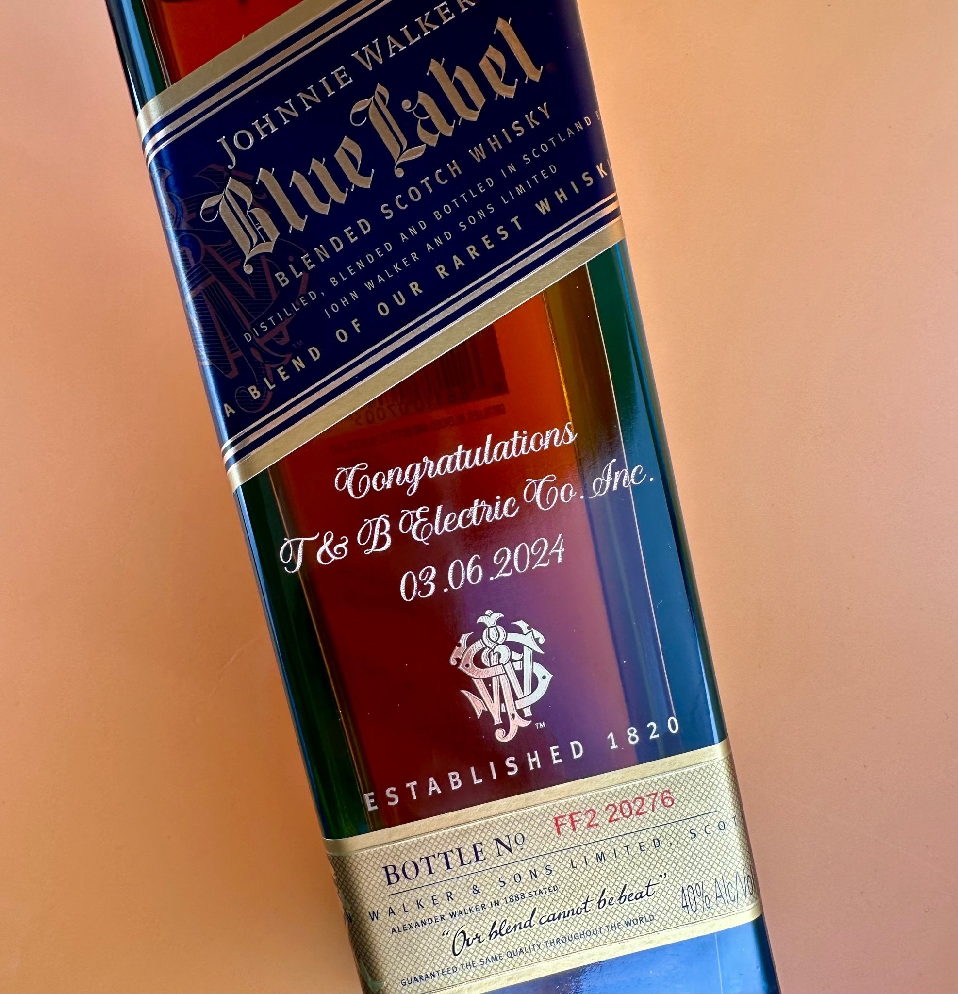 Johnnie Walker Blue Label Blended Scotch Whiskey - Bottle Engraving