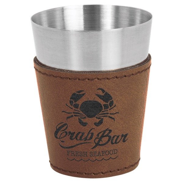 Leatherette & Stainless Steel Shot Glass - Bottle Engraving