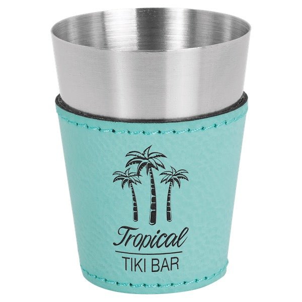 Leatherette & Stainless Steel Shot Glass - Bottle Engraving
