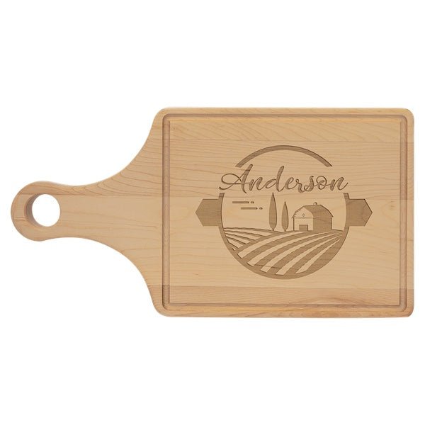 Maple Cutting Board Paddle Shape With Drip Ring 13 1/2" x 7" - Bottle Engraving